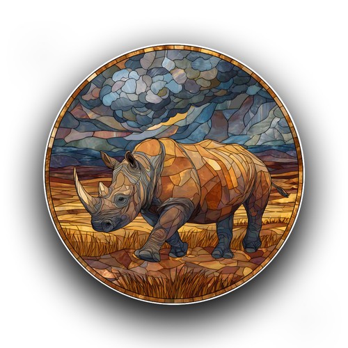 Rhino wild animal stained - rhino,
